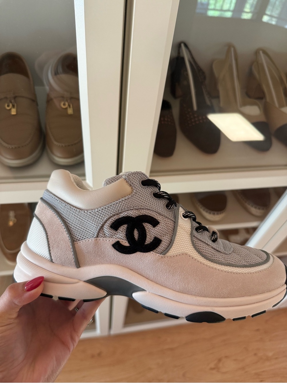 Chanel Women’s gray / blue Suede & Mesh Sneaker